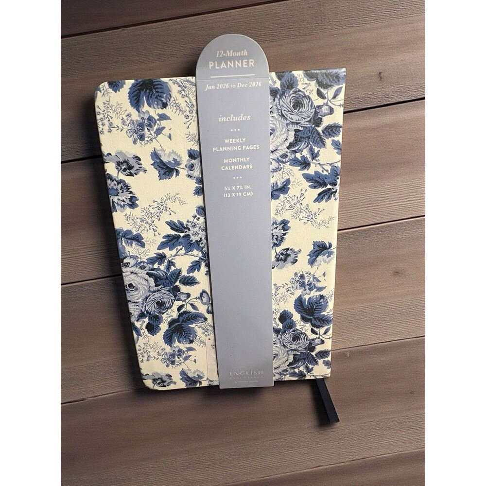 Eccolo World Planner Floral Hardcover Daily Weekly Calendar Organizer BLUE/WHITE